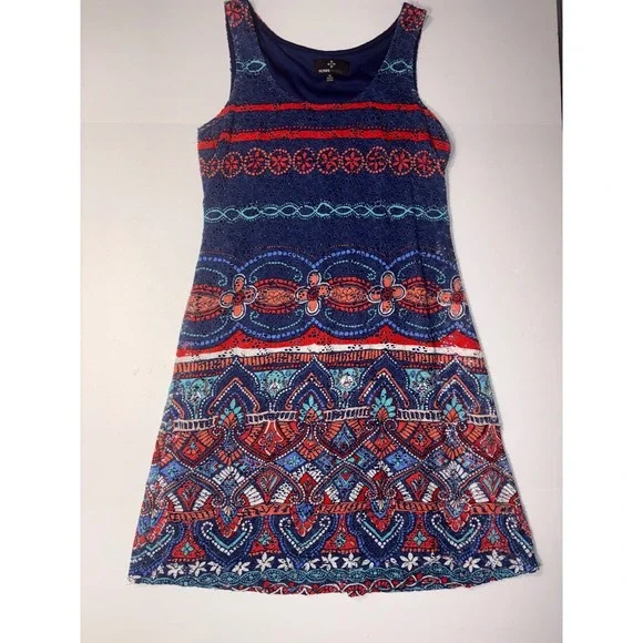 Ronni Nicole Womens Size 10 Navy Blue Red Tribal Print Sleeveless Dress - Picture 2 of 12